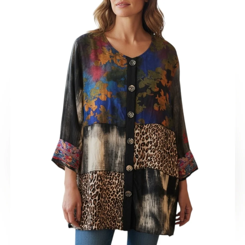 Calessa Multicolor Button-Down Women's Top. Size 2X. - Picture 2 of 13